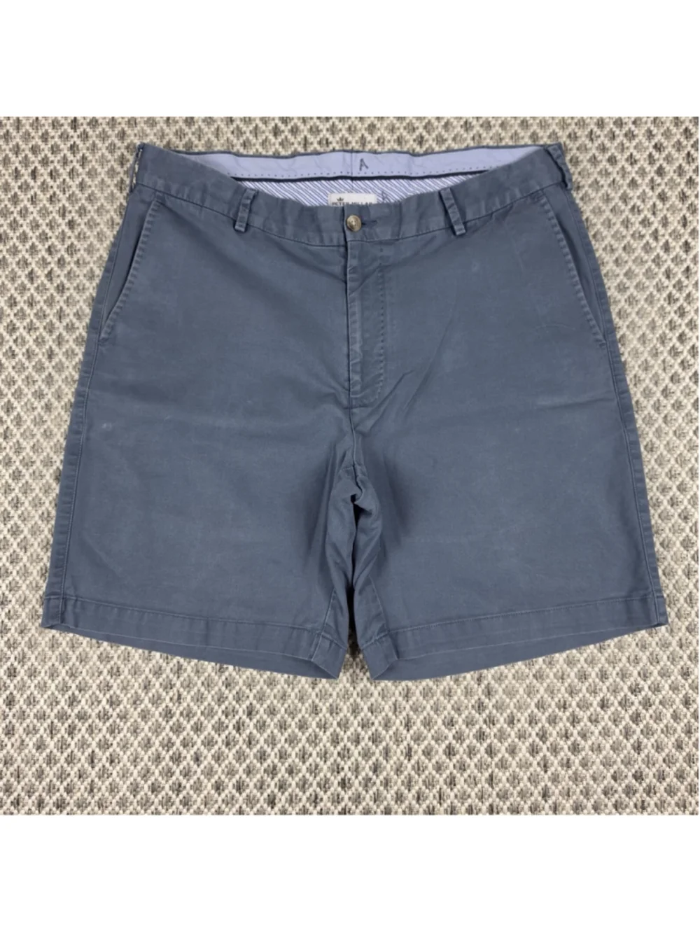 Peter Millar Mens Blue Chino Shorts Size 34 Flat Front Golf Casual Pima Cotton
